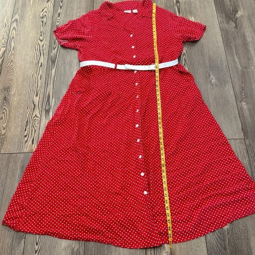 Erika Red Polka Dot Button Down Dress - Picture 6 of 12
